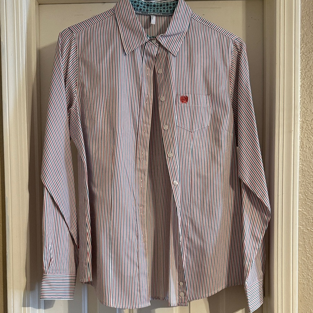 Women's Cinch Classic Coral & Turquoise Striped Button-Up Shirt